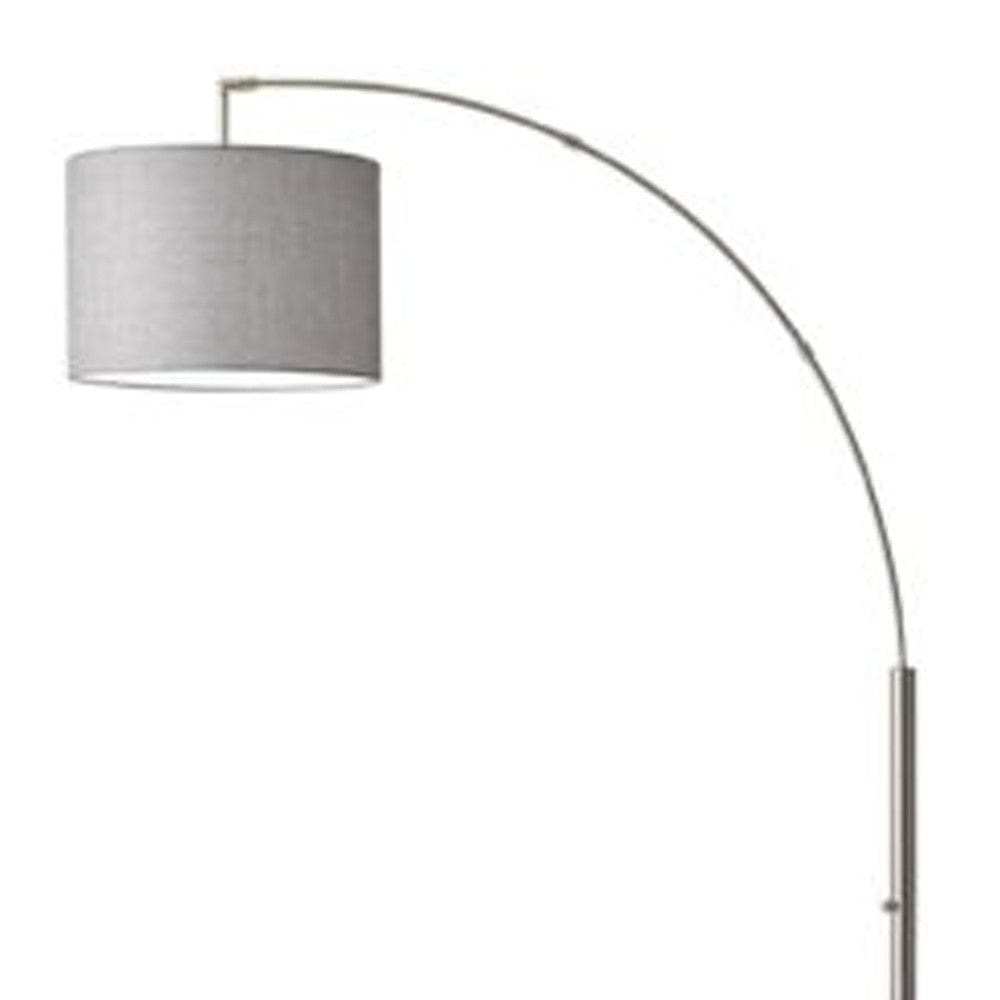 Reading Nook Floor Lamp Brushed Steel Arc Arm Adjustable Grey Fabric Shade - Homeroots - Flyclothing LLC
