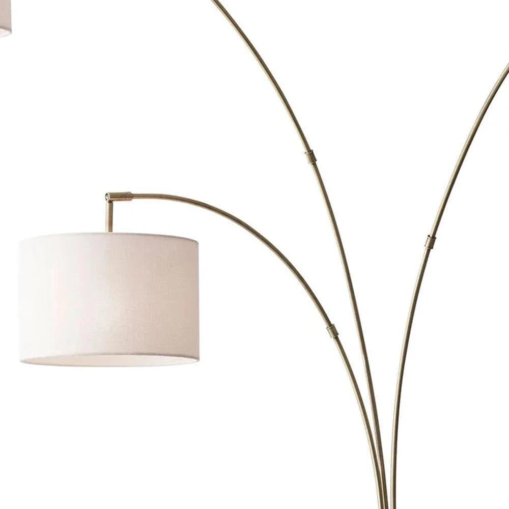 74" Brass Three Light Arc Floor Lamp With Off White Fabric Drum Shade - Homeroots - Flyclothing LLC