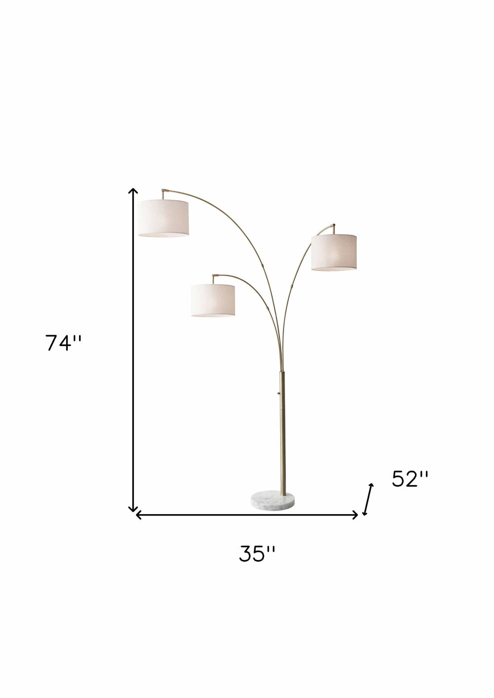 74" Brass Three Light Arc Floor Lamp With Off White Fabric Drum Shade - Homeroots - Flyclothing LLC