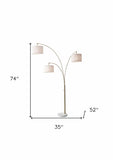 74" Brass Three Light Arc Floor Lamp With Off White Fabric Drum Shade - Homeroots - Flyclothing LLC