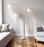 74" Brass Three Light Arc Floor Lamp With Off White Fabric Drum Shade - Homeroots - Flyclothing LLC