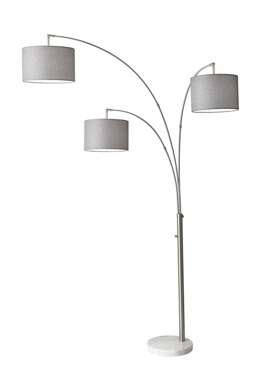 74" White Three Light Adjustable Led Tree Floor Lamp With Gray Drum Shade - Homeroots
