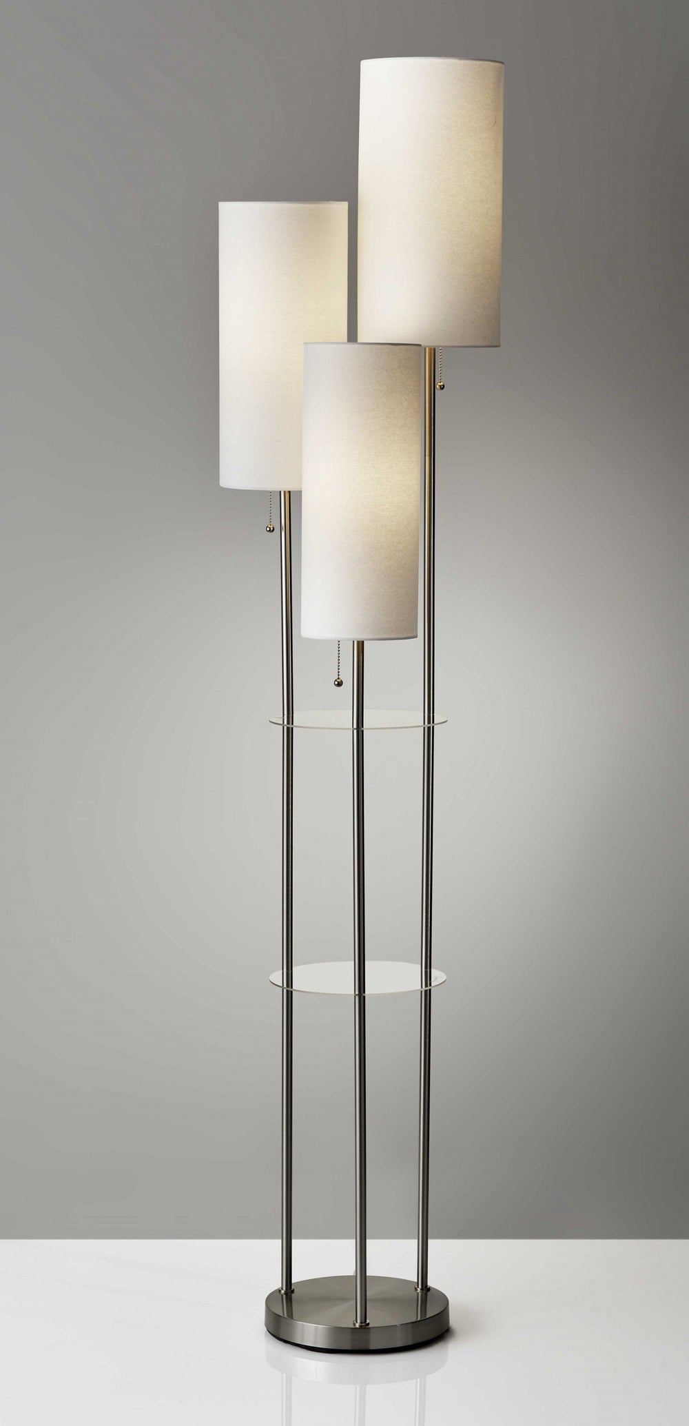 68" Steel Three Light Floor Lamp With White Linen Cylinder Shades - Homeroots - Flyclothing LLC
