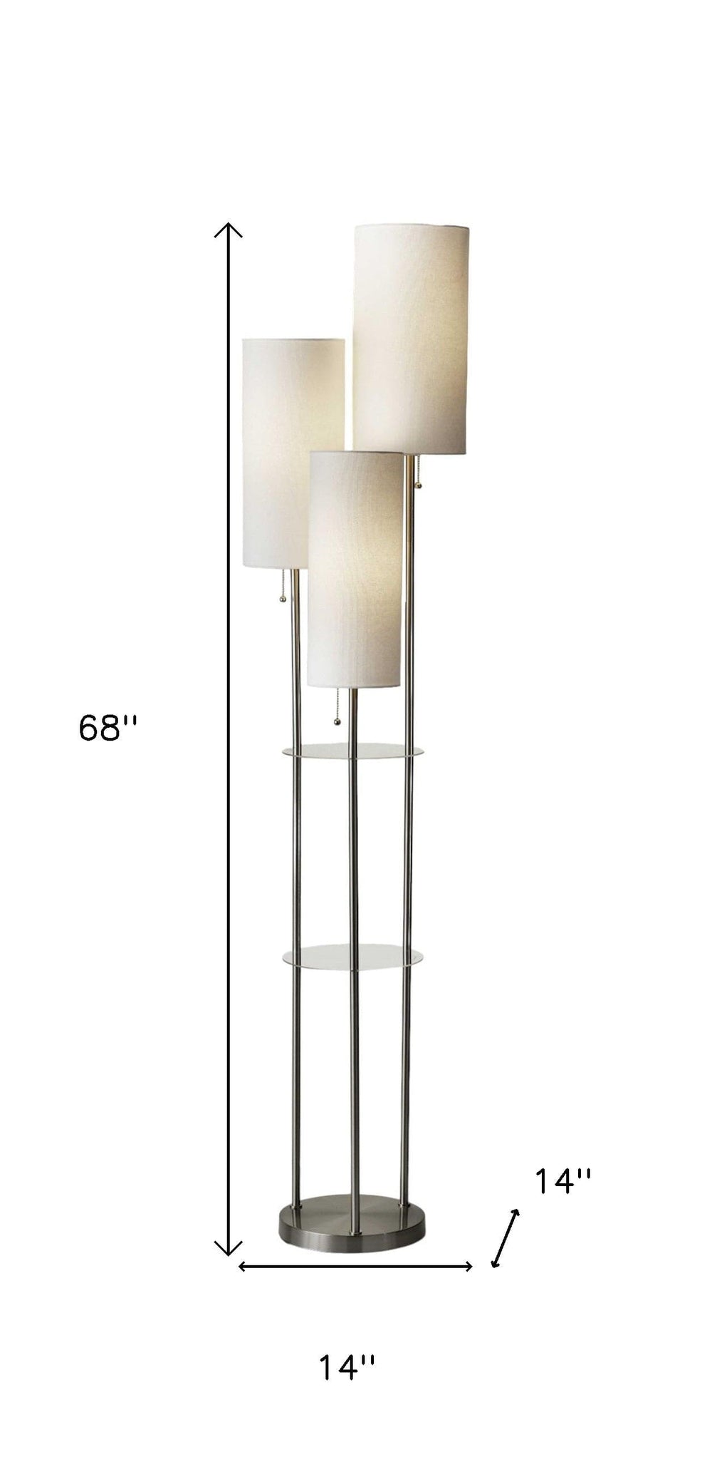 68" Steel Three Light Floor Lamp With White Linen Cylinder Shades - Homeroots - Flyclothing LLC