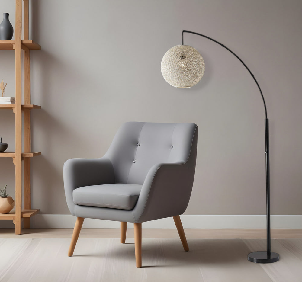 77" Antiqued Bronze Arched Floor Lamp With Groovy Beige Abstract Wicker Globe Shade - Homeroots - Flyclothing LLC