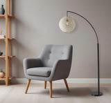 77" Antiqued Bronze Arched Floor Lamp With Groovy Beige Abstract Wicker Globe Shade - Homeroots - Flyclothing LLC