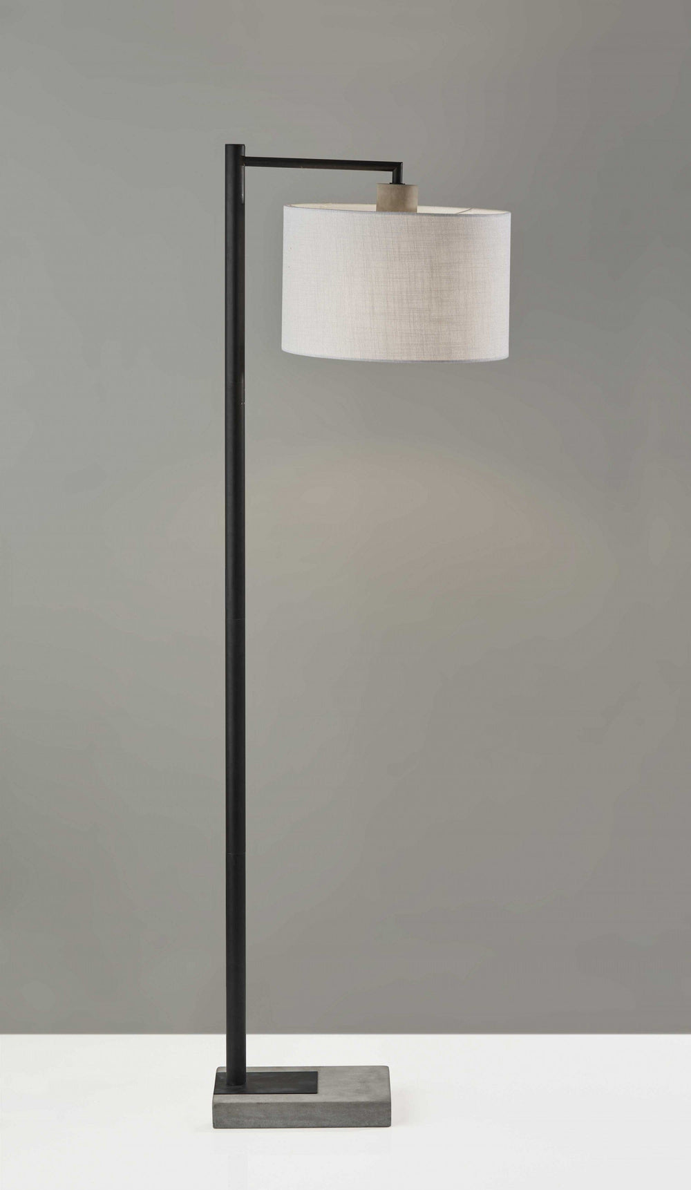 61" Grey And Black Arc Floor Lamp With White Fabric Drum Shade - Homeroots