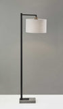 61" Grey And Black Arc Floor Lamp With White Fabric Drum Shade - Homeroots
