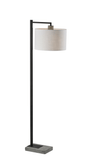 61" Grey And Black Arc Floor Lamp With White Fabric Drum Shade - Homeroots