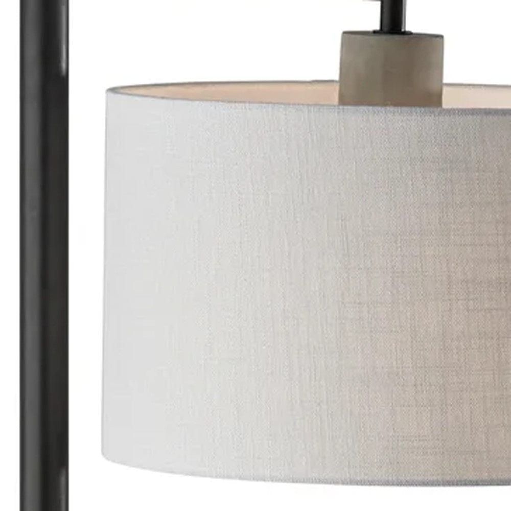 61" Grey And Black Arc Floor Lamp With White Fabric Drum Shade - Homeroots