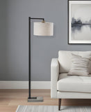 61" Grey And Black Arc Floor Lamp With White Fabric Drum Shade - Homeroots