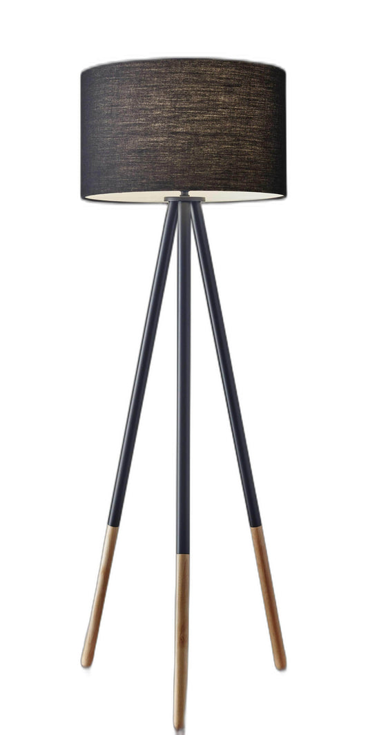 60" Black Tripod Floor Lamp With Black Drum Shade - Homeroots