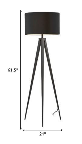 62" Black Tripod Floor Lamp With Black Drum Shade - Homeroots - Flyclothing LLC
