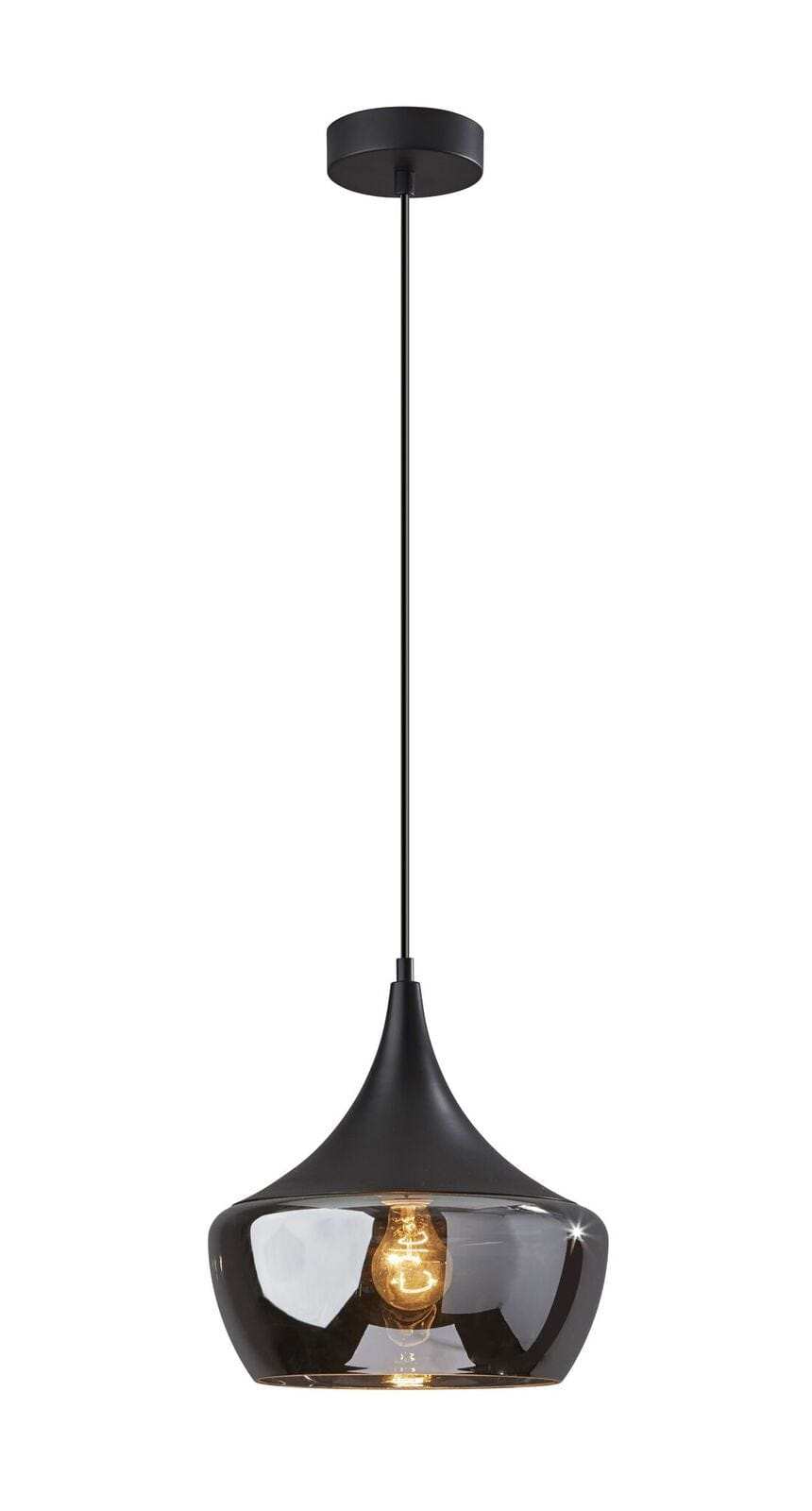 Gnome Smoked Glass Black Metal Pendant Lamp - Homeroots - Flyclothing LLC