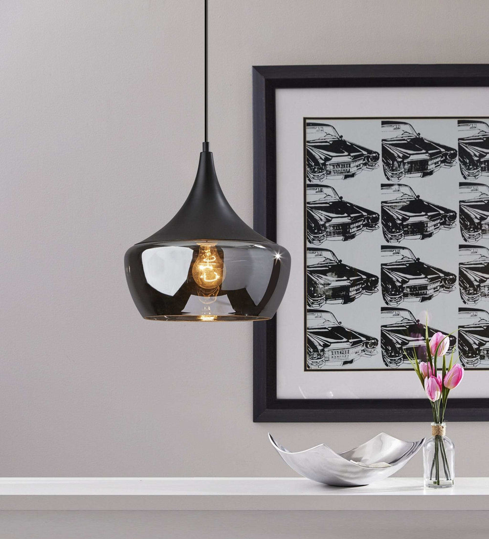 Gnome Smoked Glass Black Metal Pendant Lamp - Homeroots - Flyclothing LLC