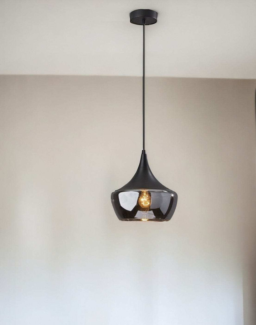 Gnome Smoked Glass Black Metal Pendant Lamp - Homeroots - Flyclothing LLC