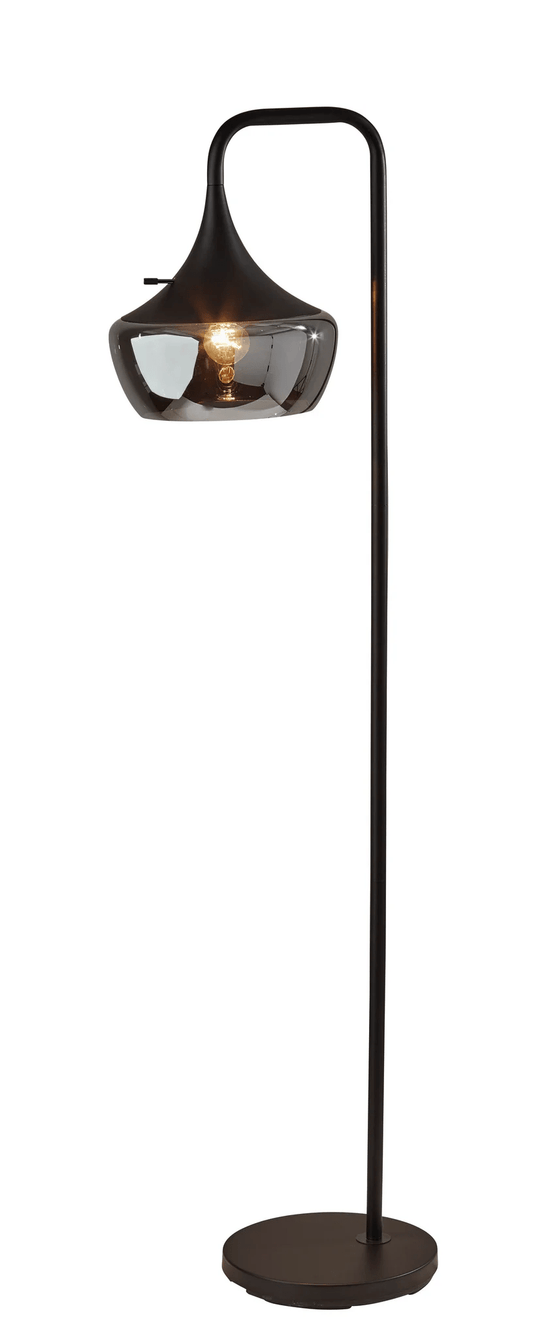 64" Black Task Floor Lamp With Black Bowl Shade - Homeroots