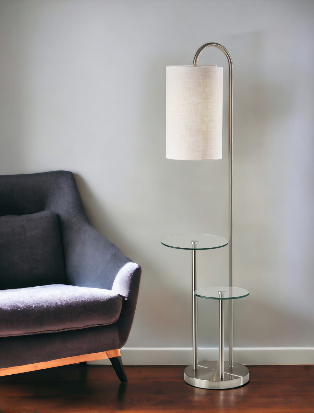 66" Tray Table Floor Lamp With White Drum Shade - Homeroots - Flyclothing LLC