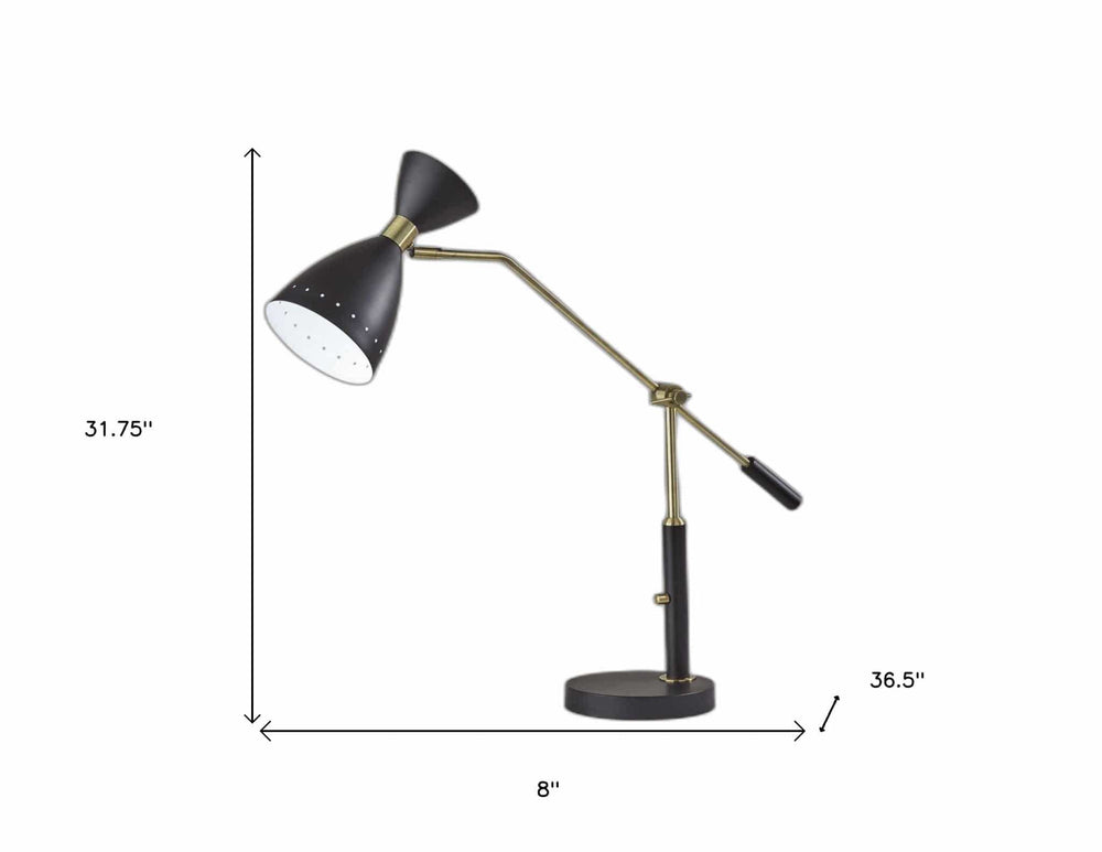 Brass Cinch Black Metal Adjustable Desk Lamp - Homeroots - Flyclothing LLC
