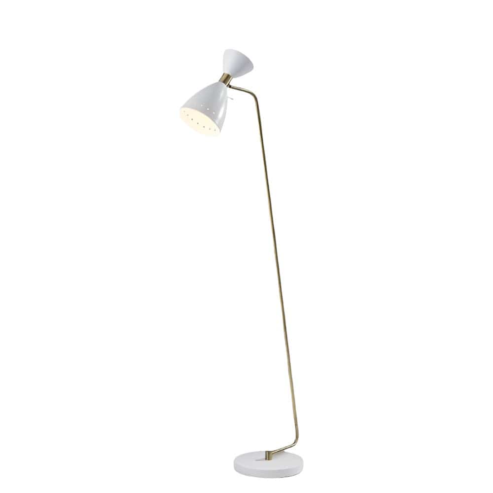 59" Brass Task Floor Lamp With White Metal Cone Shade - Homeroots