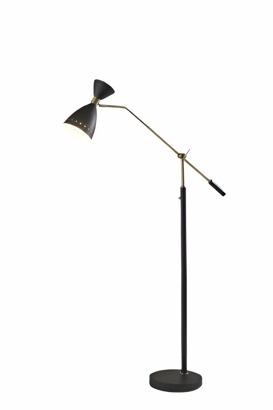 66" Black Adjustable Task Floor Lamp With Black Metal Cone Shade - Homeroots
