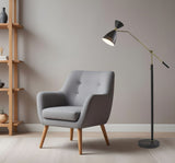 66" Black Adjustable Task Floor Lamp With Black Metal Cone Shade - Homeroots