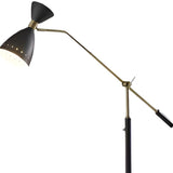 66" Black Adjustable Task Floor Lamp With Black Metal Cone Shade - Homeroots