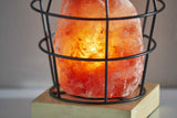 8" Himalayan Salt Accent Lamp With Black Cage Shade - Homeroots