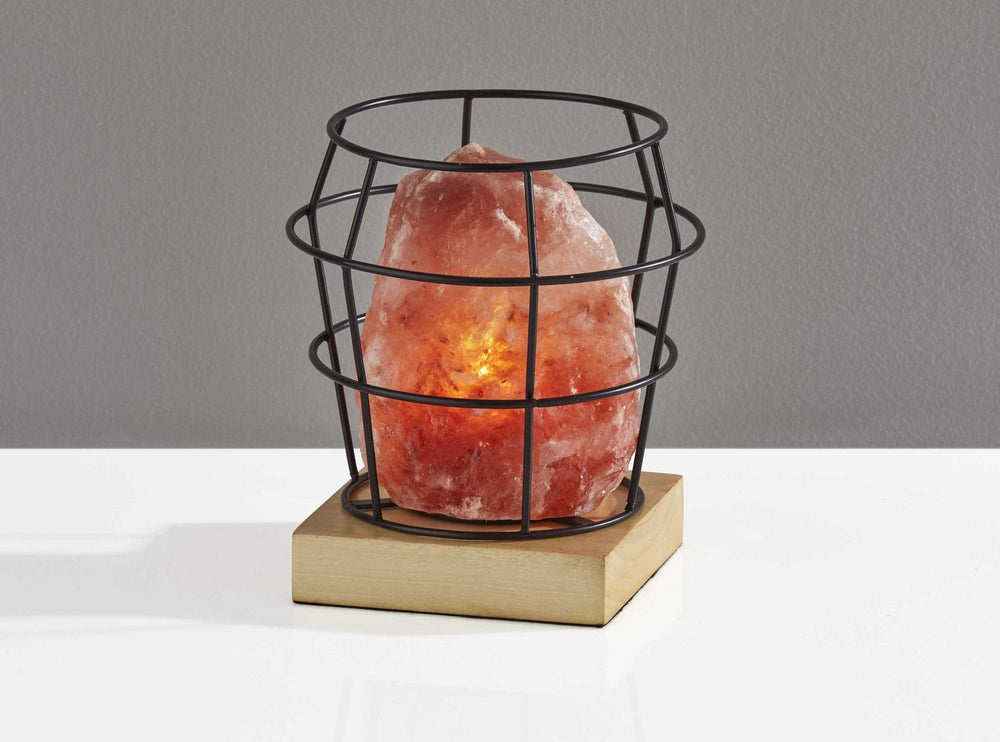 8" Himalayan Salt Accent Lamp With Black Cage Shade - Homeroots