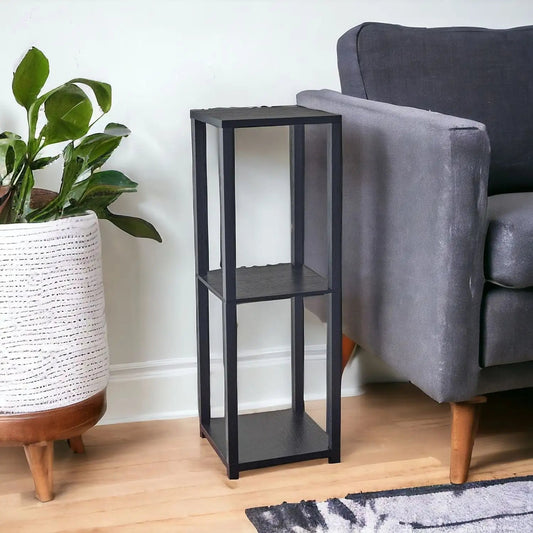 35" Black Solid Wood Square End Table With Two Shelves - Homeroots