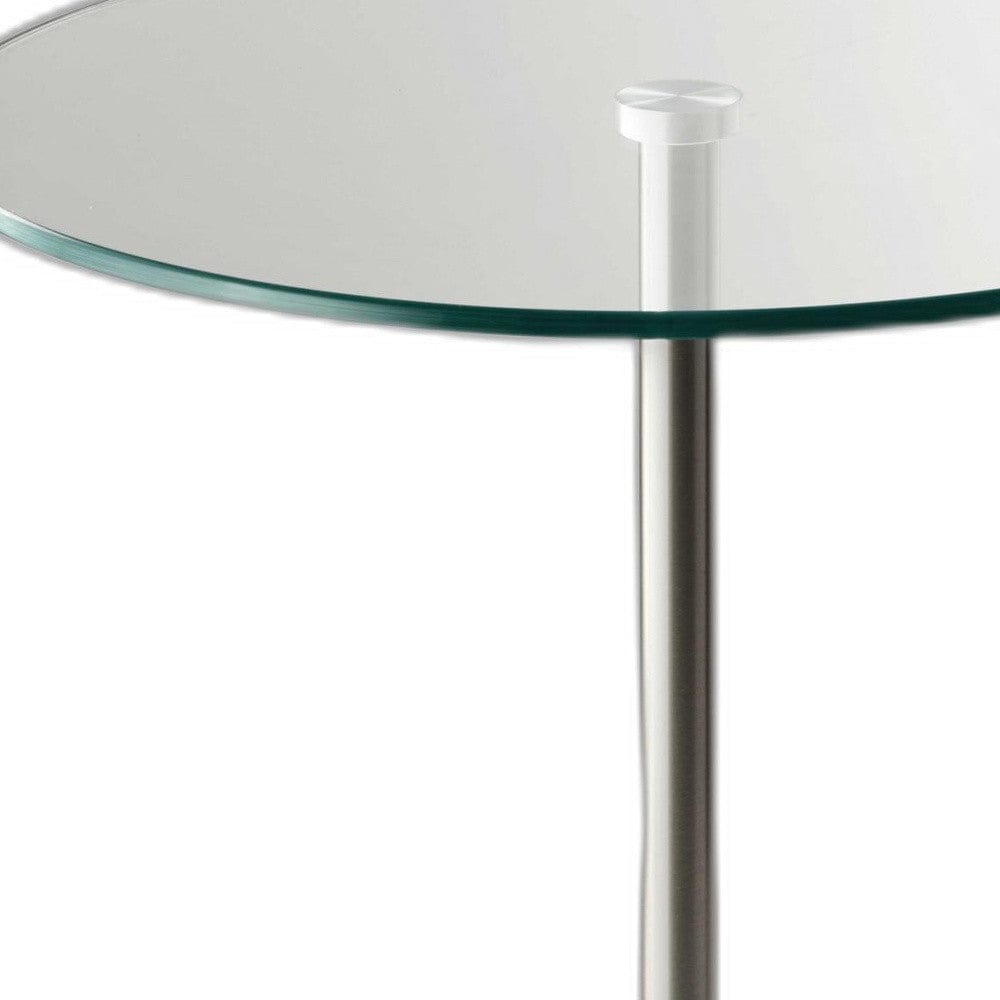 21" Silver And Clear Glass Round End Table - Homeroots