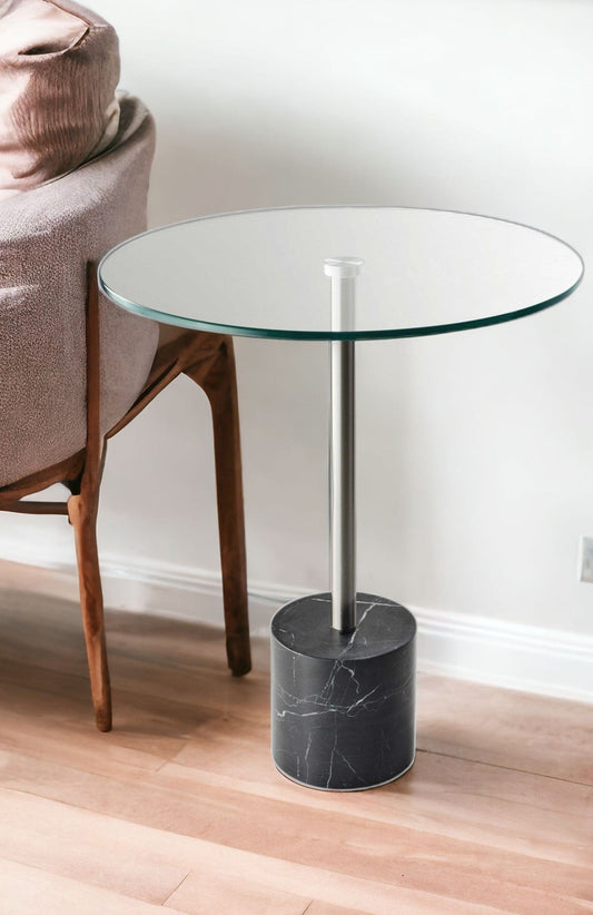 21" Silver And Clear Glass Round End Table - Homeroots
