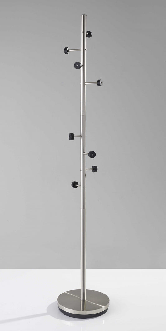 12" X 67.5" Brushed Steel Brushed Steel Coat Rack - Homeroots