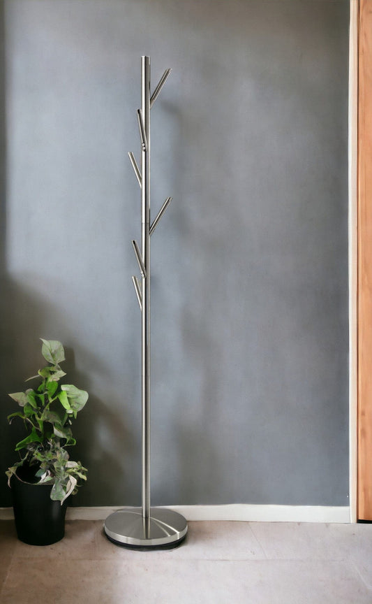 67" Brushed Steel Coat Tree Rack - Homeroots