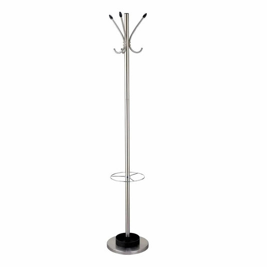 13" X 68" Brushed Steel Brushed Steel Stand  Coat Rack - Homeroots