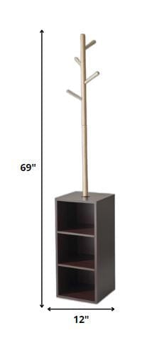 12" X 12" X 69" Walnut Walnut Storage Coat Rack - Homeroots