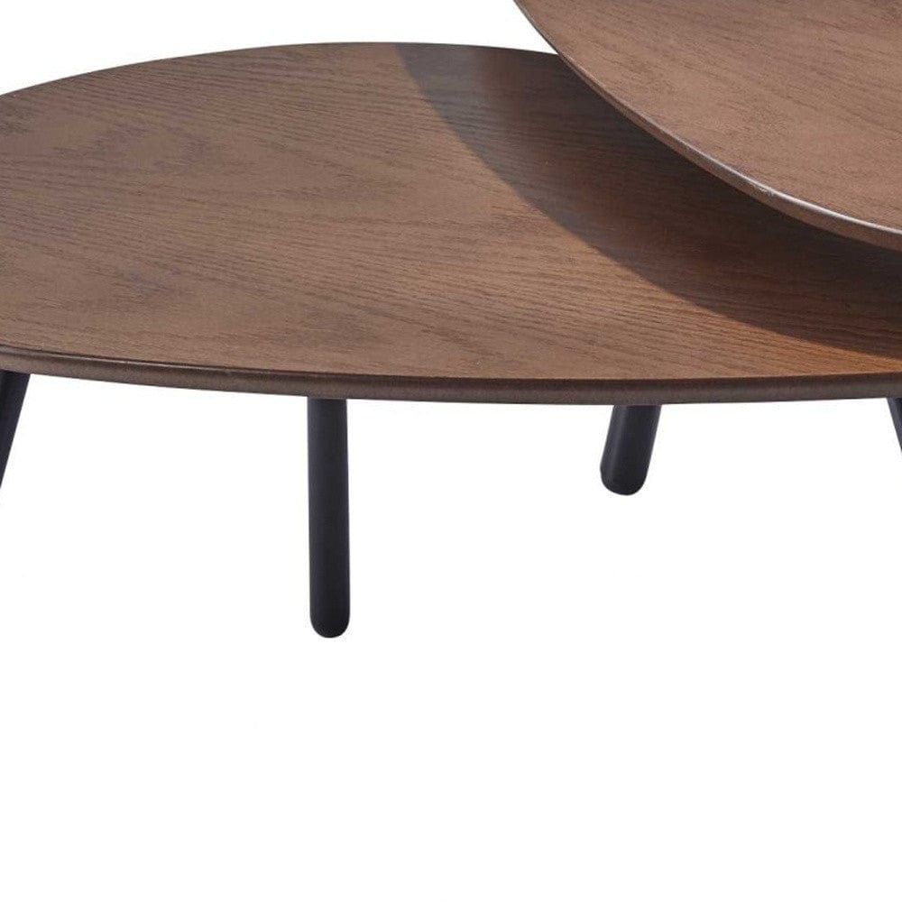 17" Black And Brown Solid Wood Round Nested Tables - Homeroots