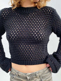 Openwork Round Neck Long Sleeve Knit Top - Trendsi - Flyclothing LLC