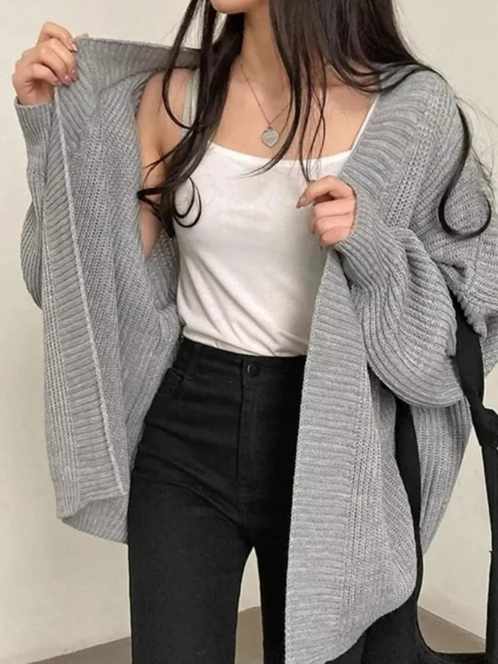 Open Front Oversized Knit Cardigan - Trendsi - Flyclothing LLC