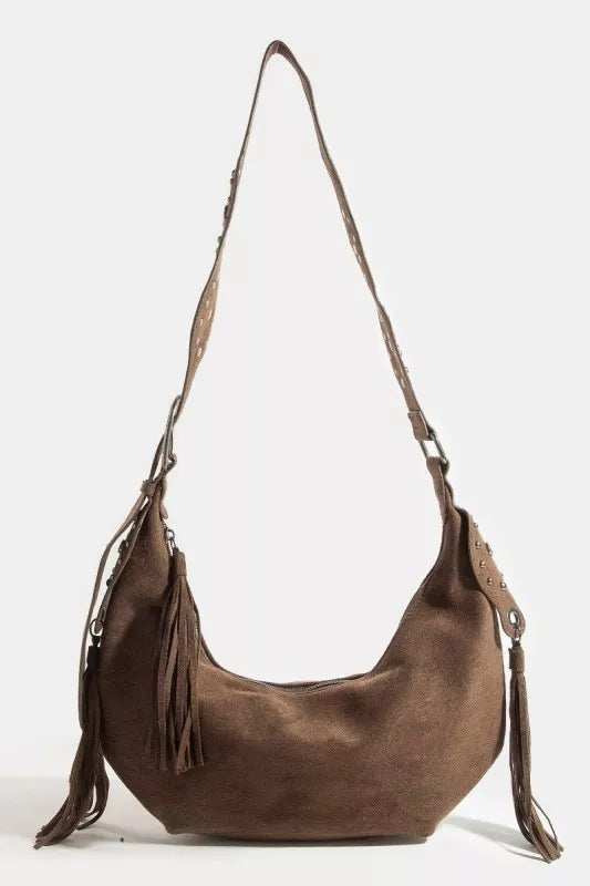 Fame Half Moon Fringe Buckle Strap Hobo Bag - Trendsi - Flyclothing LLC