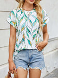 Printed Round Neck Short Sleeve Top - Trendsi - Flyclothing LLC