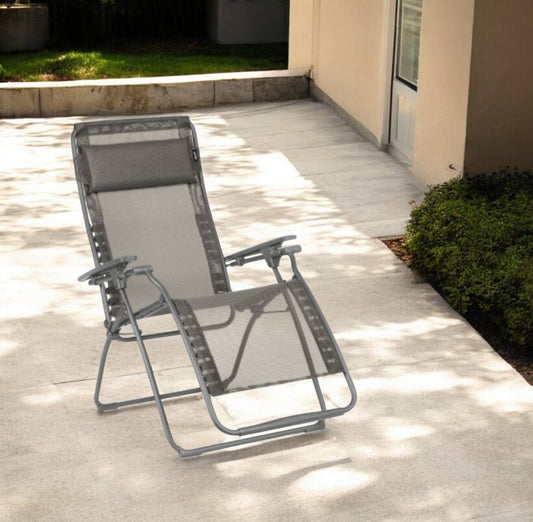28" Graphite Metal Outdoor Zero Gravity Chair with Graphite Cushion - Homeroots