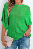 Scallop Edge Half Sleeve Pointelle Knit Top - Trendsi - Flyclothing LLC