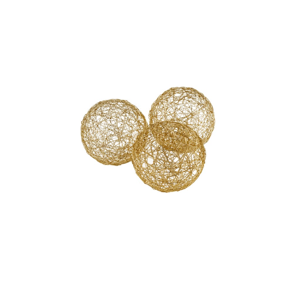 Set of Three Gold Wire 3" Decorative Orbs - Homeroots