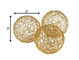 Set of Three Gold Wire 3" Decorative Orbs - Homeroots