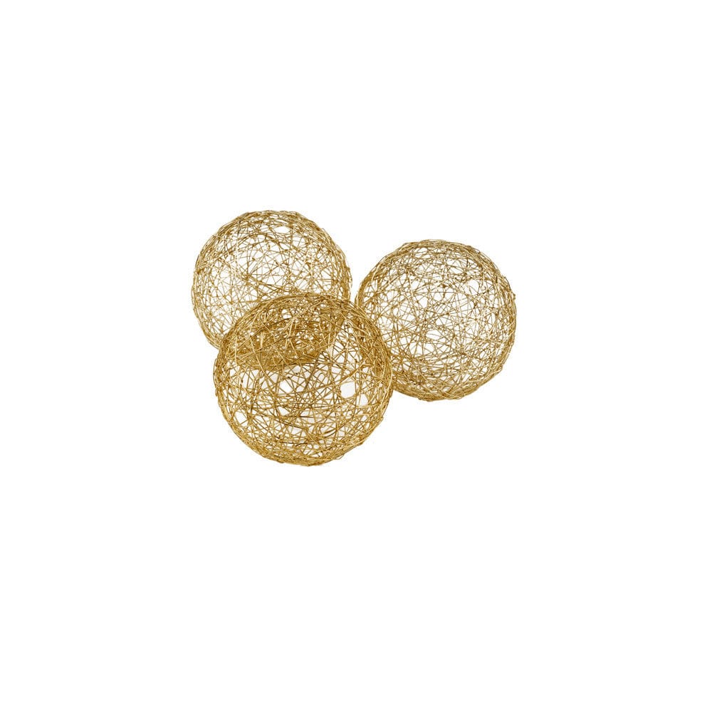 Set of Three Gold Wire 3" Decorative Orbs - Homeroots
