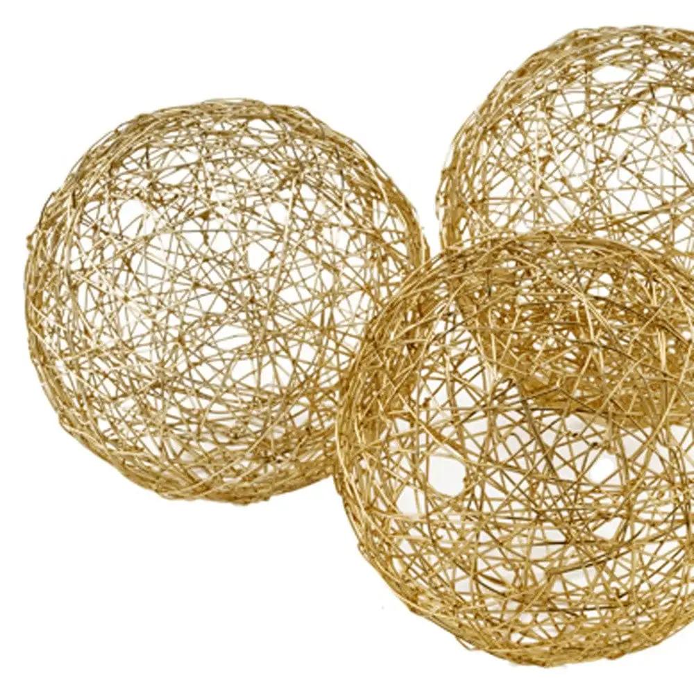 Set of Three Gold Wire 3" Decorative Orbs - Homeroots