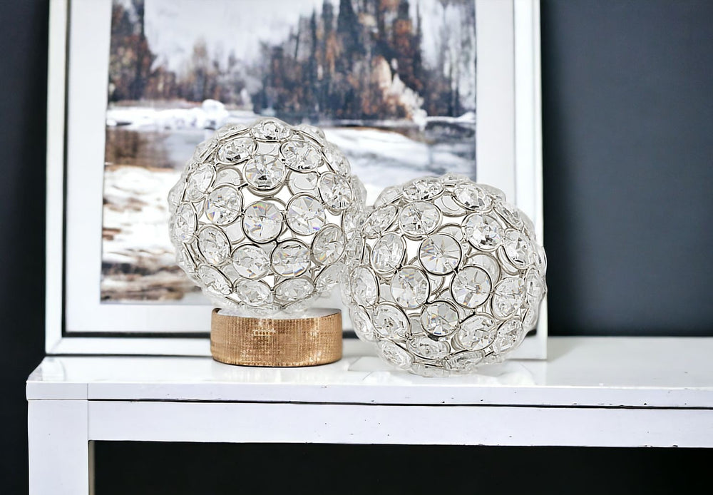 6" Silver Faux Crystal and Silver Decorative Orb Tabletop Sculpture - Homeroots