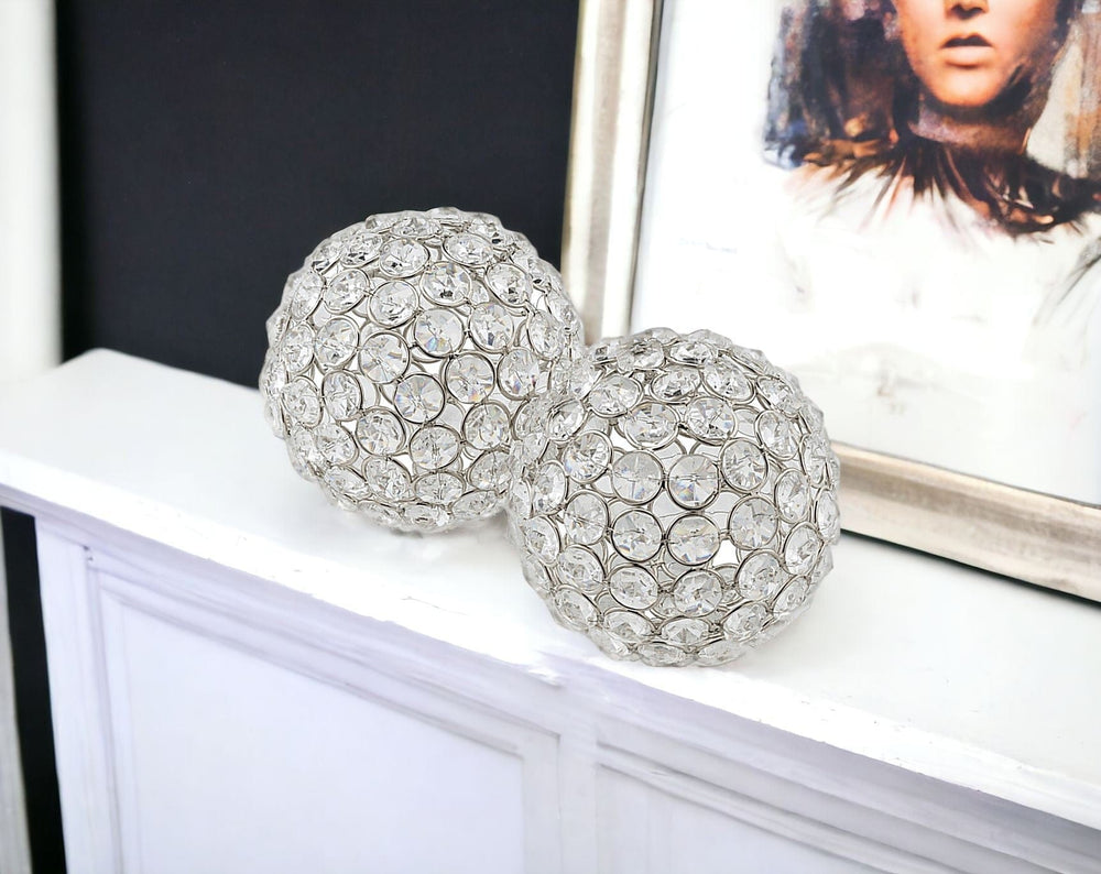 4" Silver Faux Crystal and Silver Decorative Orb Tabletop Sculpture - Homeroots