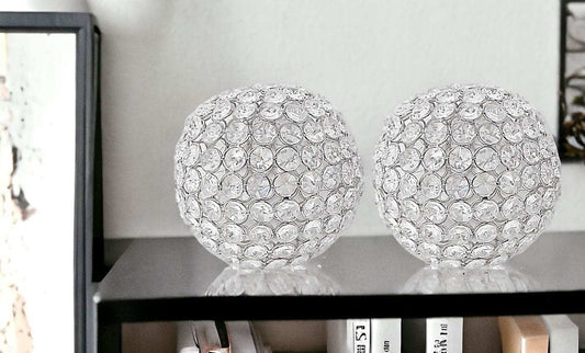 Set of Two Clear Faux Crystal and Silver Decorative Orb Tabletop Sculptures - Homeroots - Flyclothing LLC